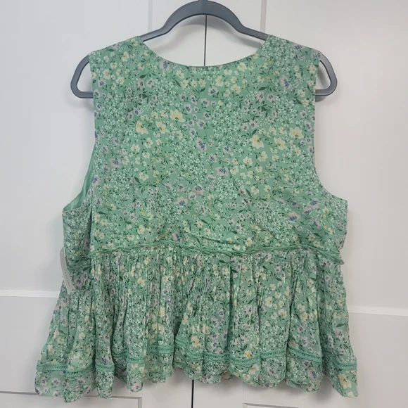 Lucky Brand Green Floral Ruched Ruffle Peplum Blouse - Boho Cottagecore - Picture 8 of 8